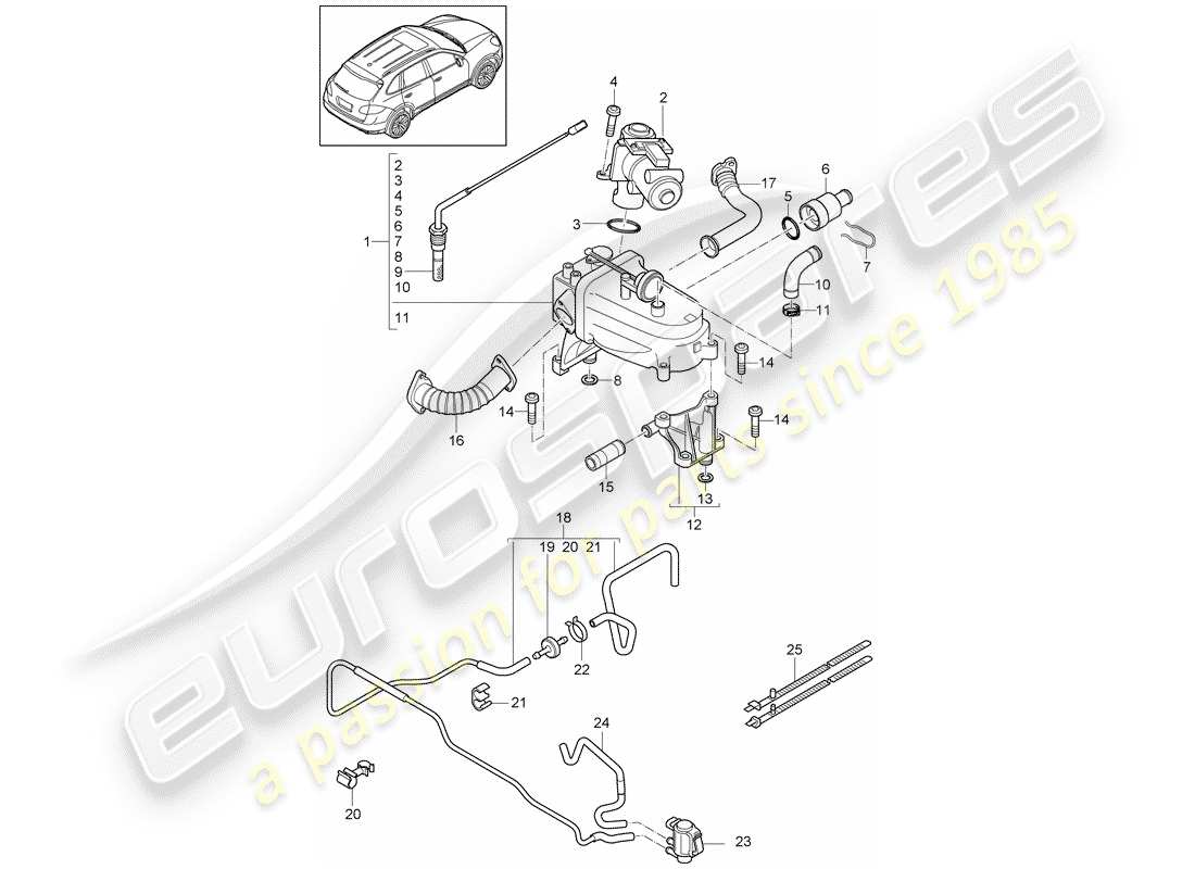 Porsche Cayenne E2 (2018) ricircolo dei gas di scarico Diagramma delle parti