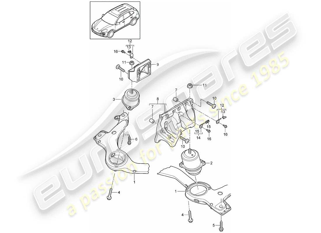 Porsche Cayenne E2 (2018) paranco di sollevamento del motore Diagramma delle parti
