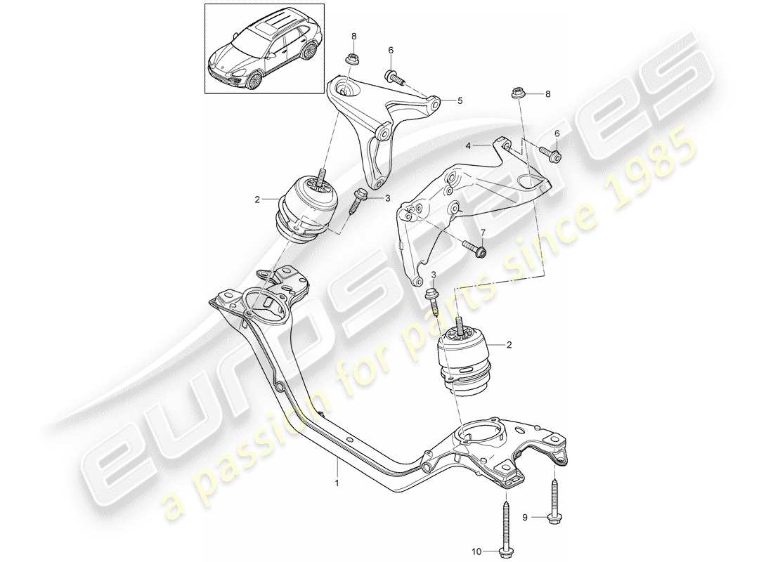 Porsche Cayenne E2 (2018) paranco di sollevamento del motore Diagramma delle parti