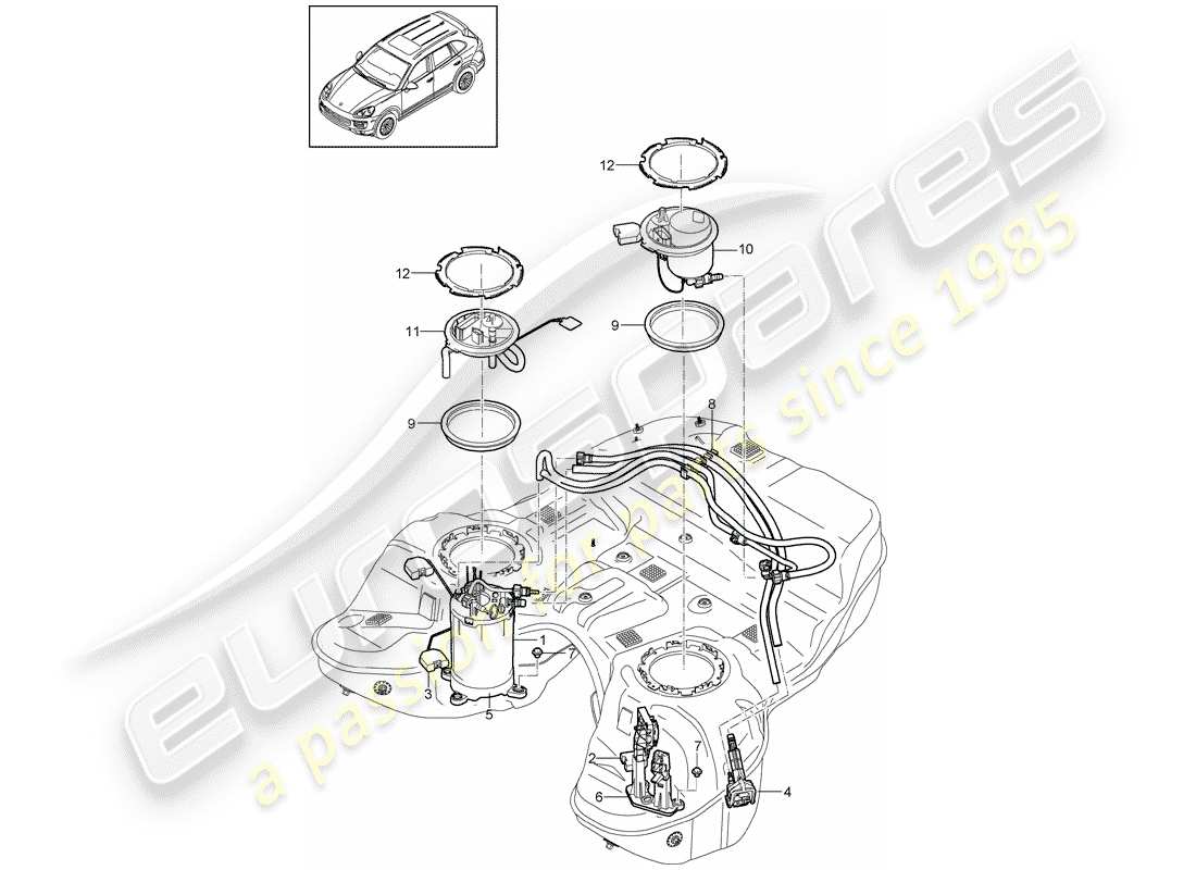 Porsche Cayenne E2 (2018) SERBATOIO DI CARBURANTE Diagramma delle parti