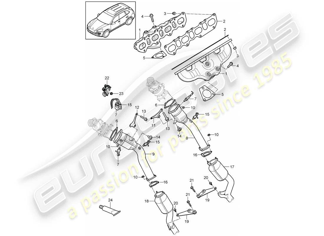 Porsche Cayenne E2 (2018) Impianto di scarico Diagramma delle parti