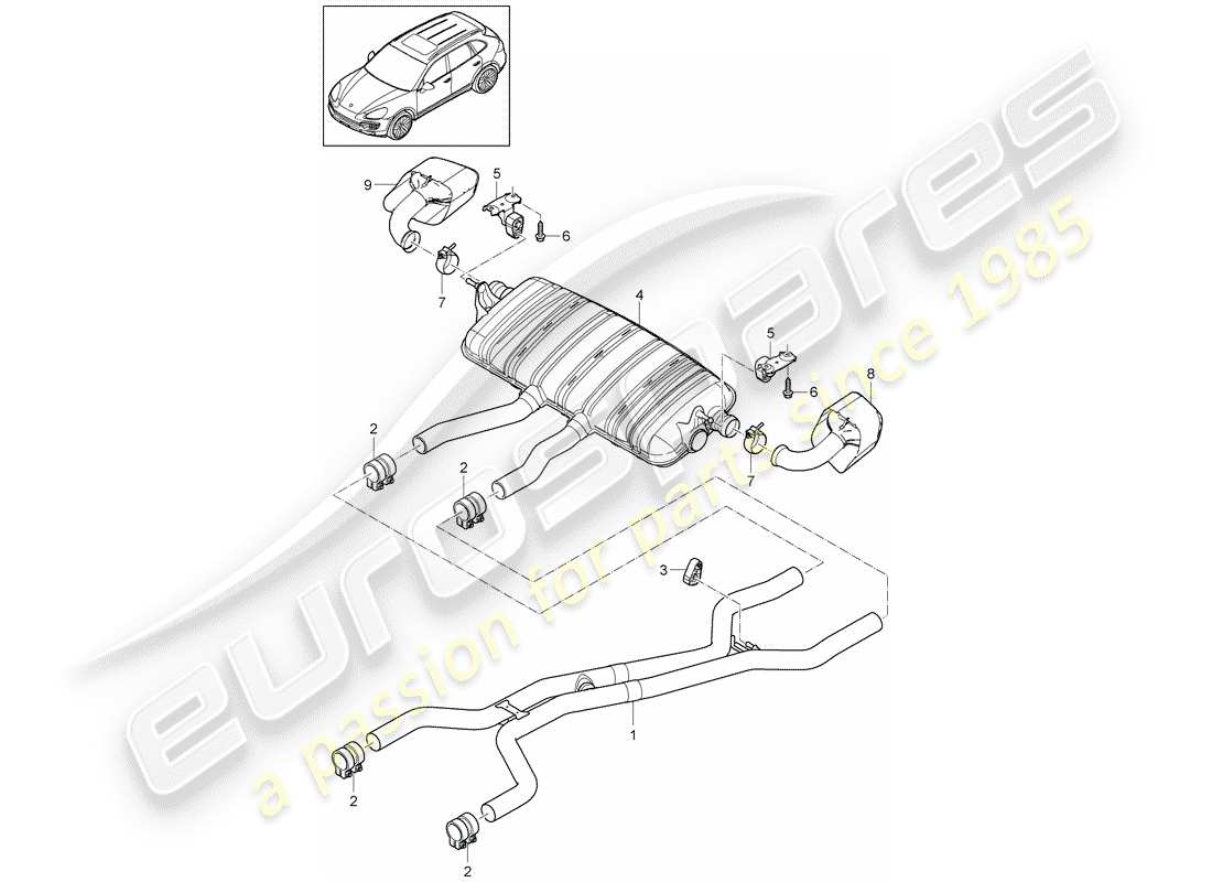 Porsche Cayenne E2 (2018) Impianto di scarico Diagramma delle parti