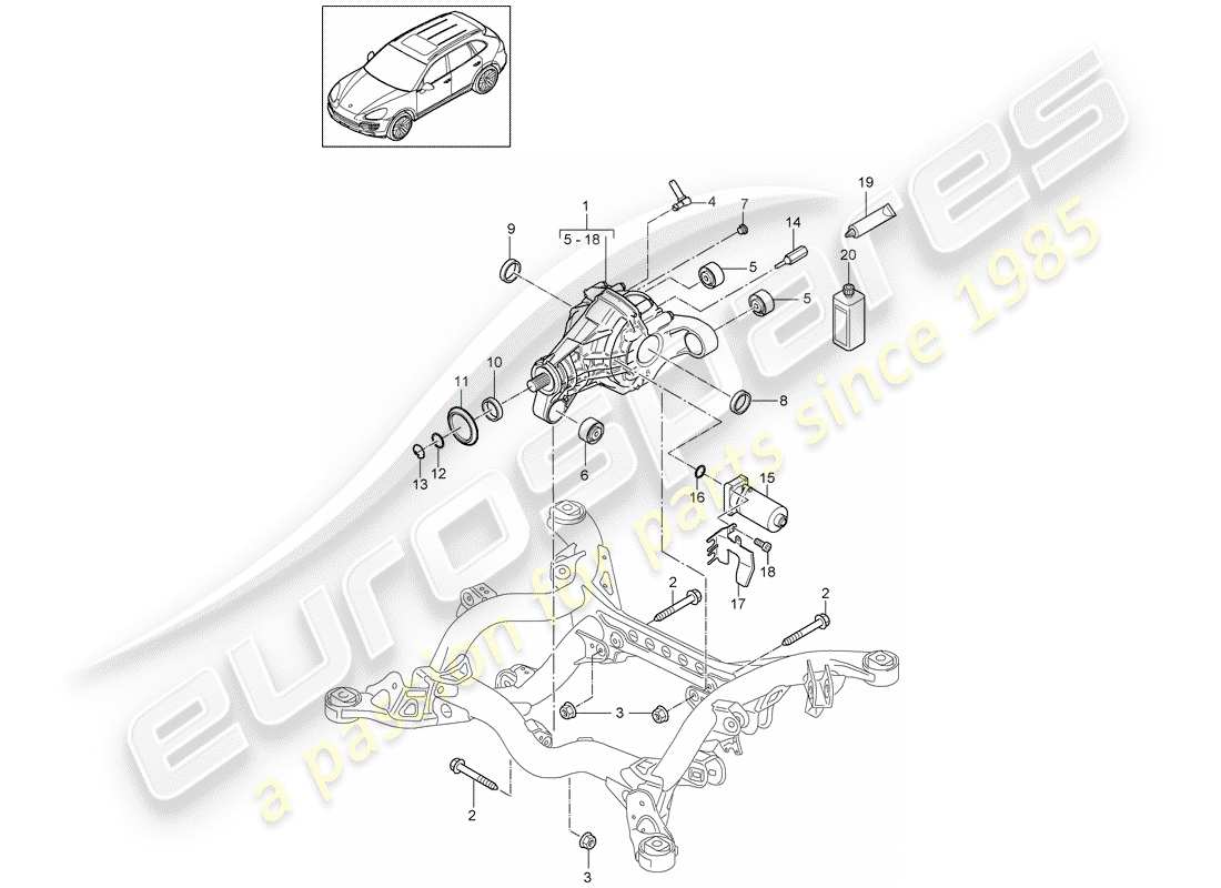 Porsche Cayenne E2 (2018) differenziale dell'asse posteriore Diagramma delle parti