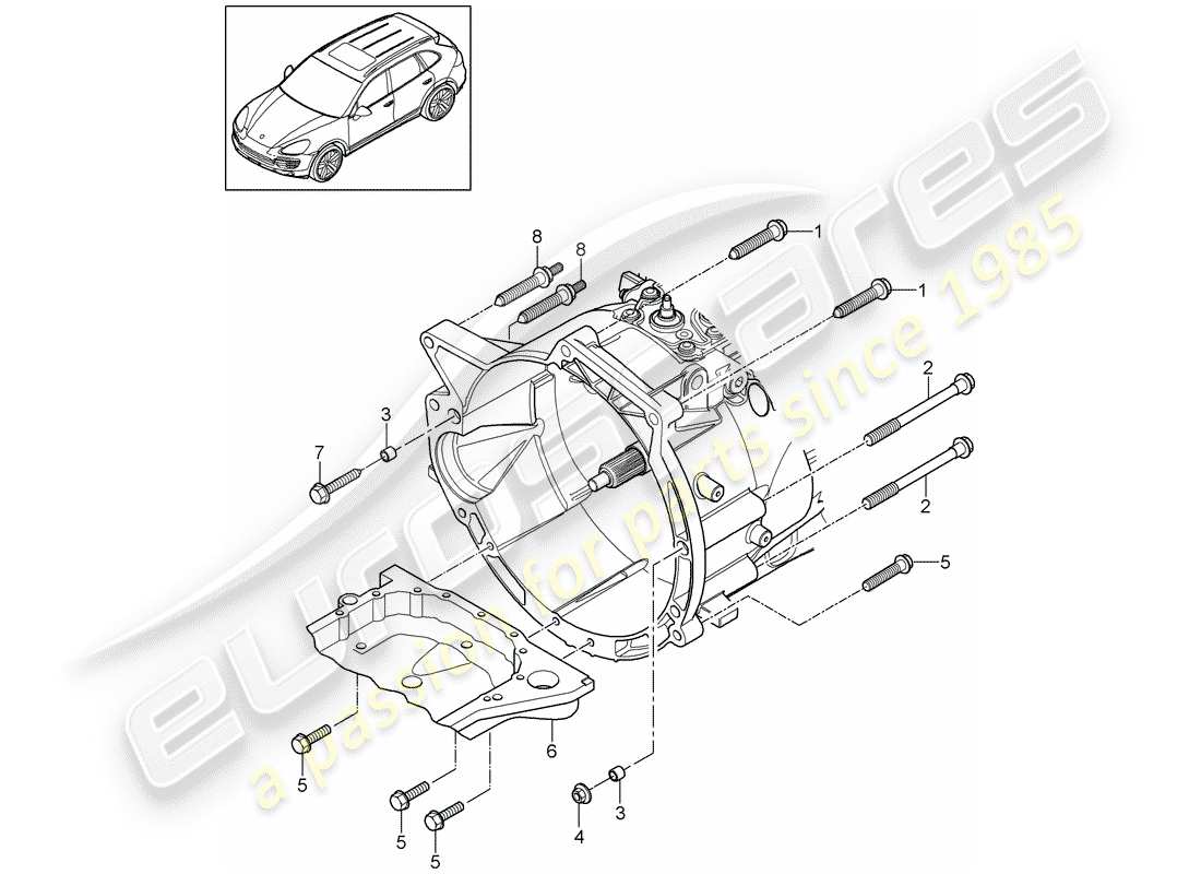 Porsche Cayenne E2 (2018) parti di montaggio per motore e Diagramma delle parti
