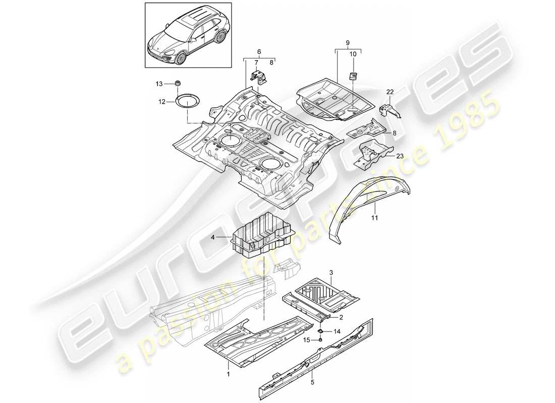 Porsche Cayenne E2 (2018) PIASTRE DA PAVIMENTO Diagramma delle parti