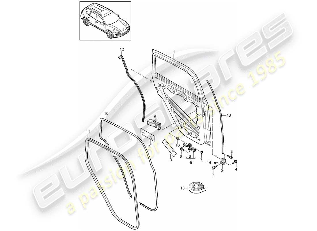 Porsche Cayenne E2 (2018) guscio della porta Diagramma delle parti