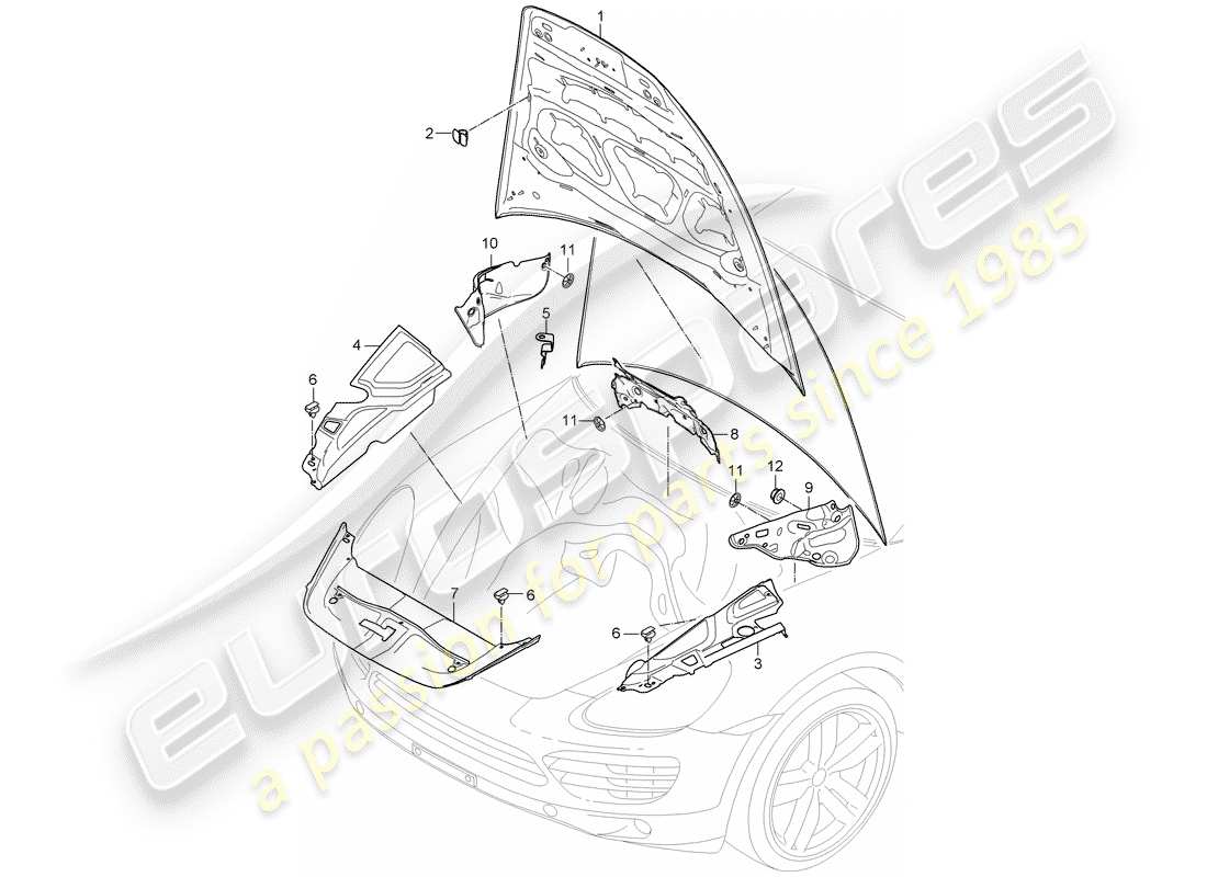 Porsche Cayenne E2 (2018) assorbitore acustico Diagramma delle parti