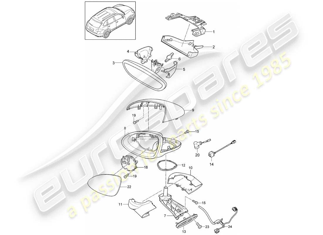 Porsche Cayenne E2 (2018) specchietto retrovisore interno Diagramma delle parti