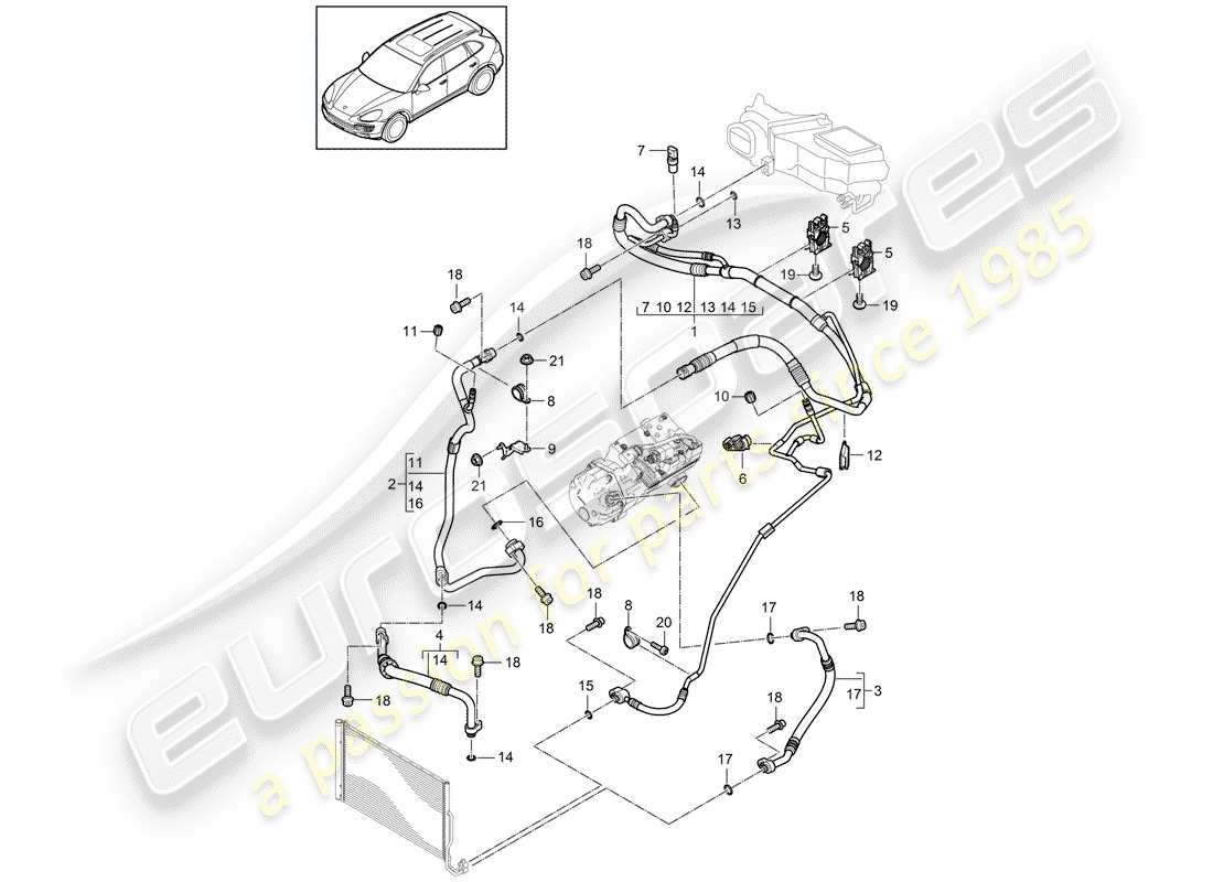 Porsche Cayenne E2 (2018) circuito frigorifero Diagramma delle parti