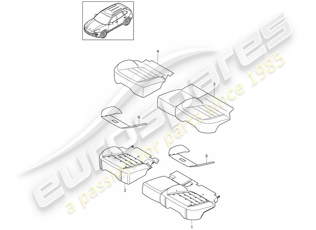 Porsche Cayenne E2 (2018) cuscino del sedile Diagramma delle parti