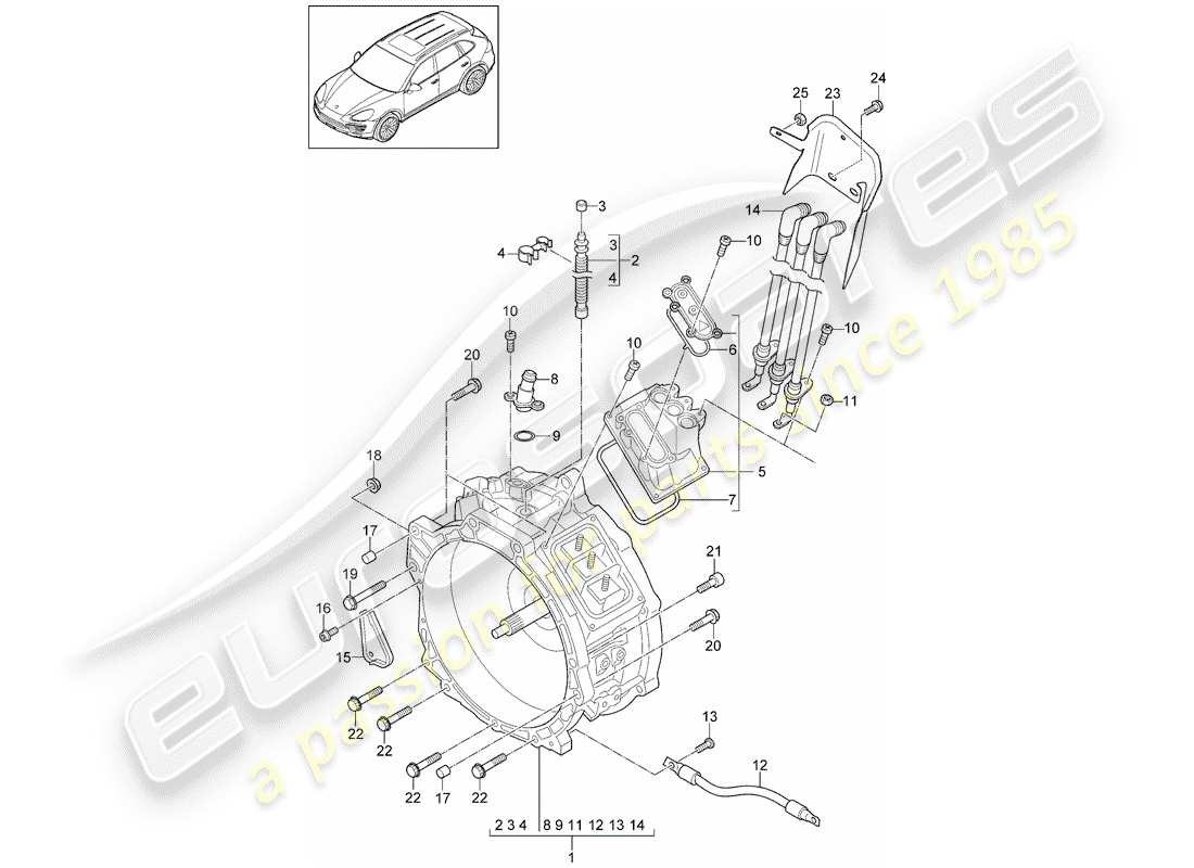Porsche Cayenne E2 (2018) motore di trazione per elett. guidare Diagramma delle parti
