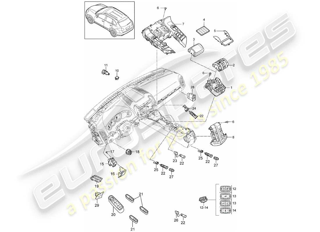 Porsche Cayenne E2 (2018) INTERRUTTORE Diagramma delle parti