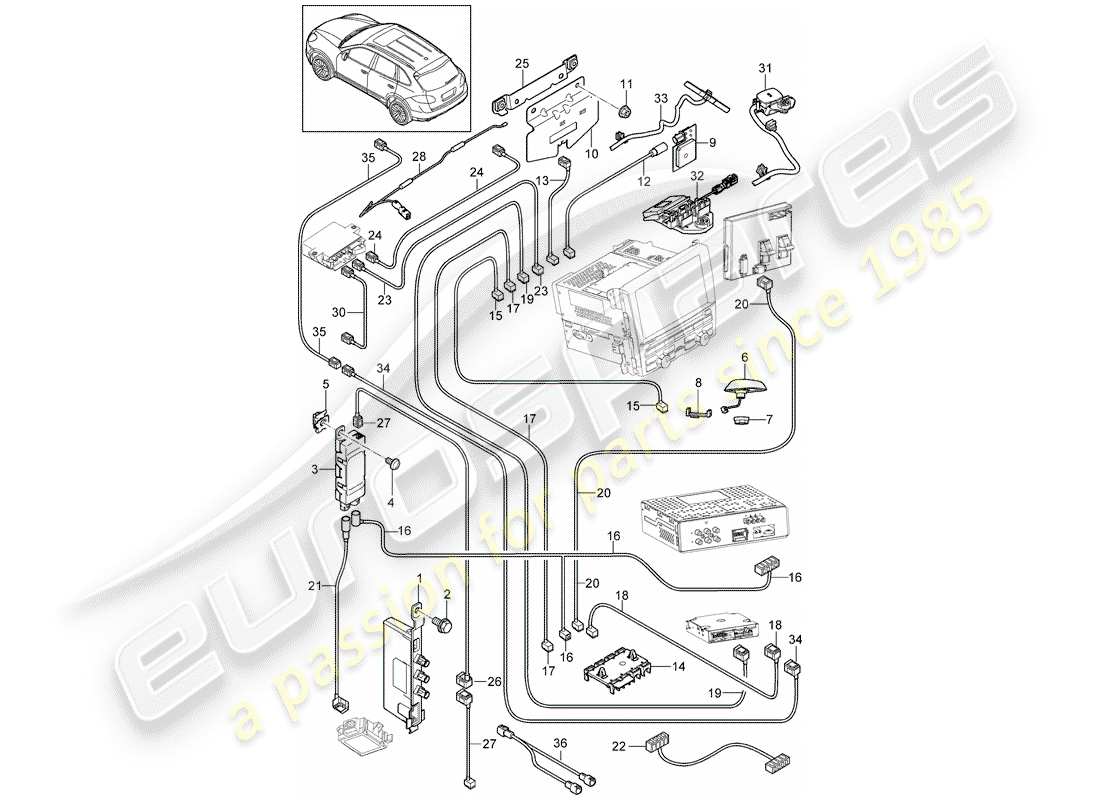 Porsche Cayenne E2 (2018) amplificatore d'antenna Diagramma delle parti