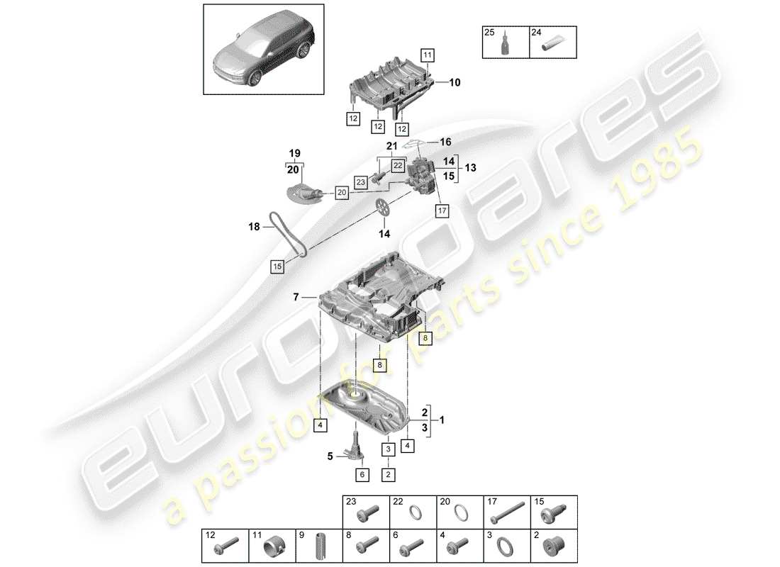 Porsche Cayenne E3 (2018) alloggiamento conduttivo dell'olio Diagramma delle parti