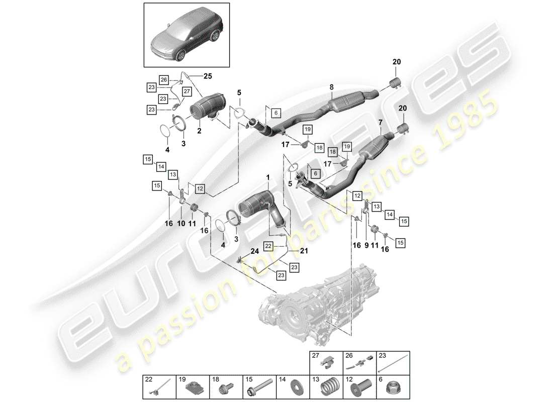 Porsche Cayenne E3 (2018) Impianto di scarico Diagramma delle parti