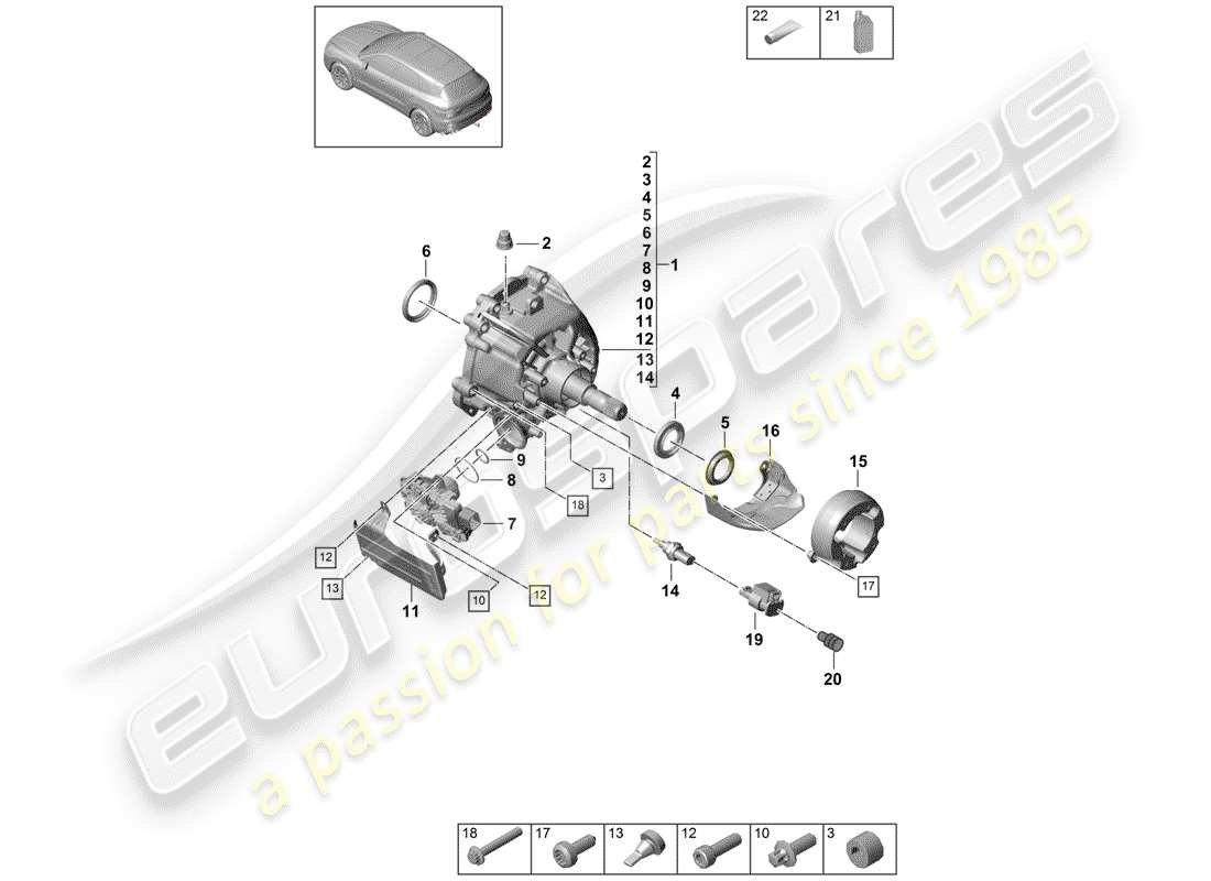 Porsche Cayenne E3 (2018) scatola di trasferimento Diagramma delle parti
