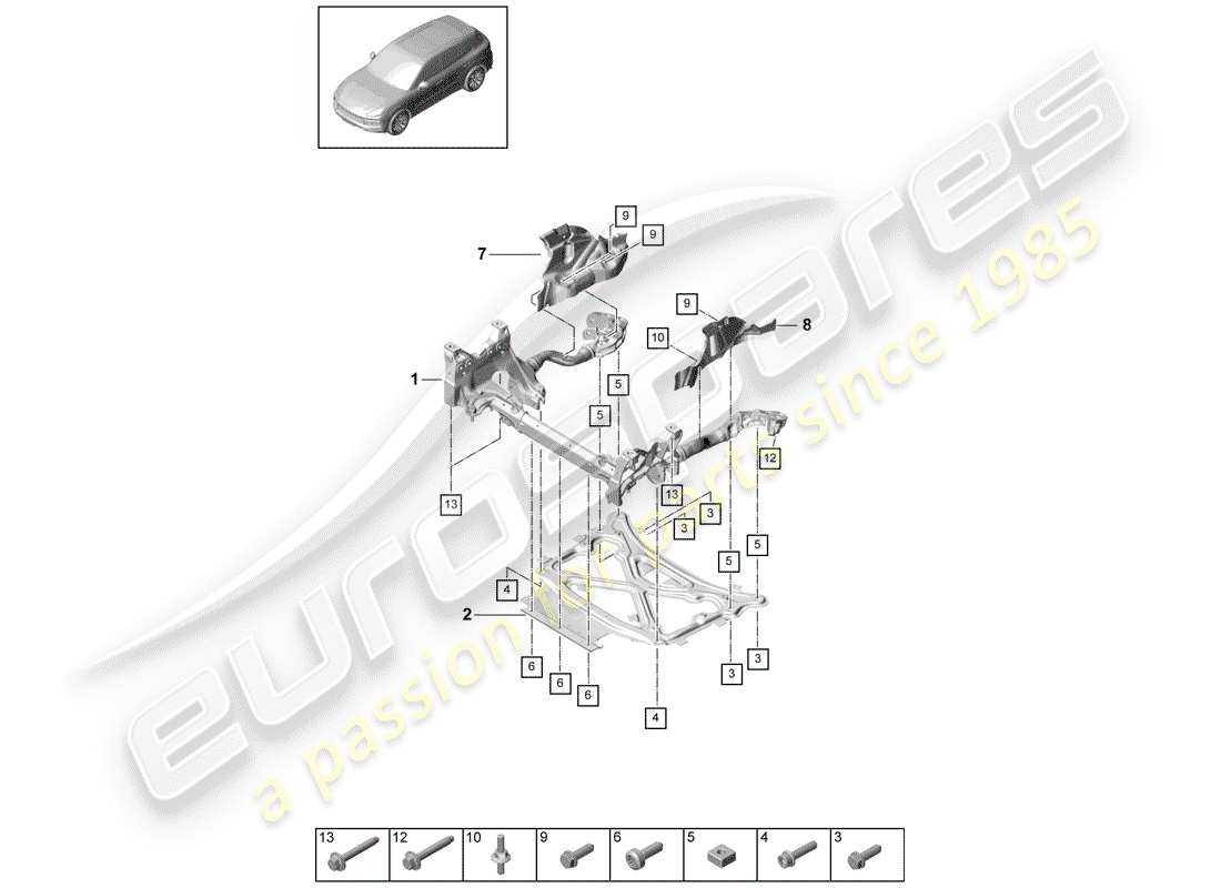 Porsche Cayenne E3 (2018) sottotelaio Diagramma delle parti