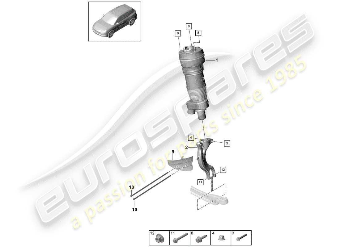 Porsche Cayenne E3 (2018) molla pneumatica Diagramma delle parti