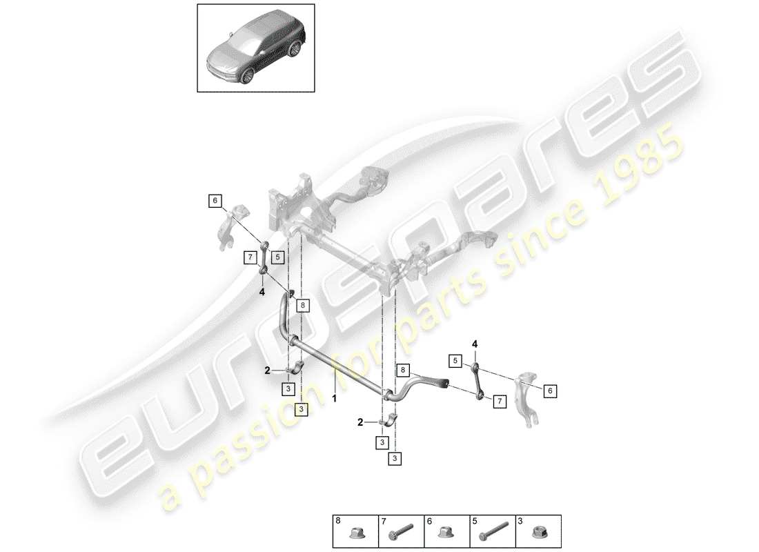 Porsche Cayenne E3 (2018) stabilizzatore Diagramma delle parti