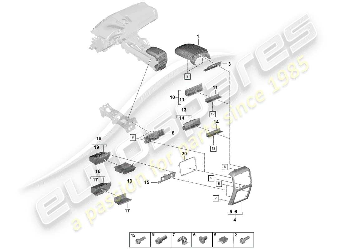 Porsche Cayenne E3 (2018) CONSOLE CENTRALE Diagramma delle parti
