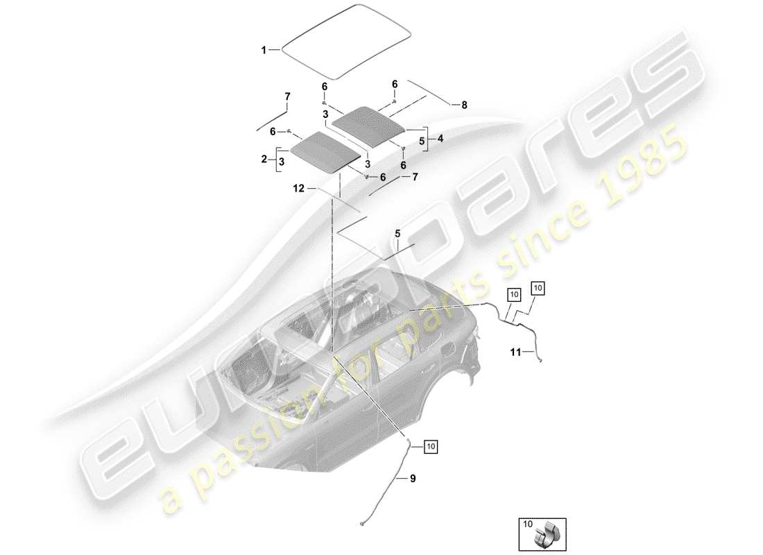 Porsche Cayenne E3 (2018) tetto di vetro Diagramma delle parti