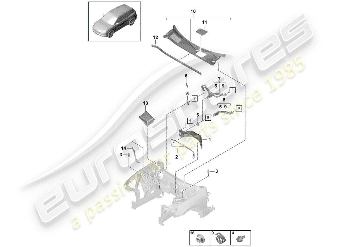 Porsche Cayenne E3 (2018) Stufa Diagramma delle parti