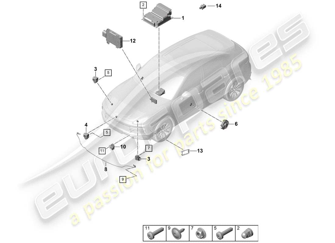 Porsche Cayenne E3 (2018) modulo di controllo elettronico Diagramma delle parti