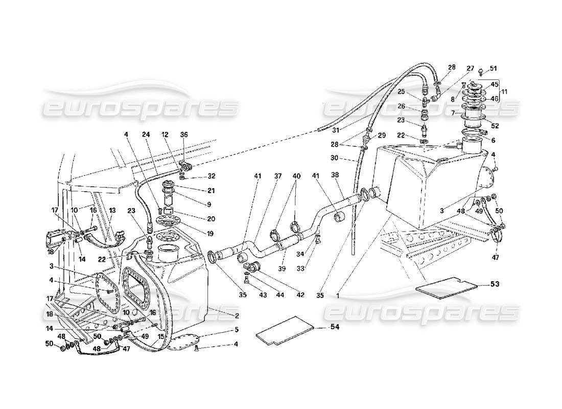 Ferrari F40 Serbatoi e sistema di sfiato della benzina -Non per gli USA- Diagramma delle parti