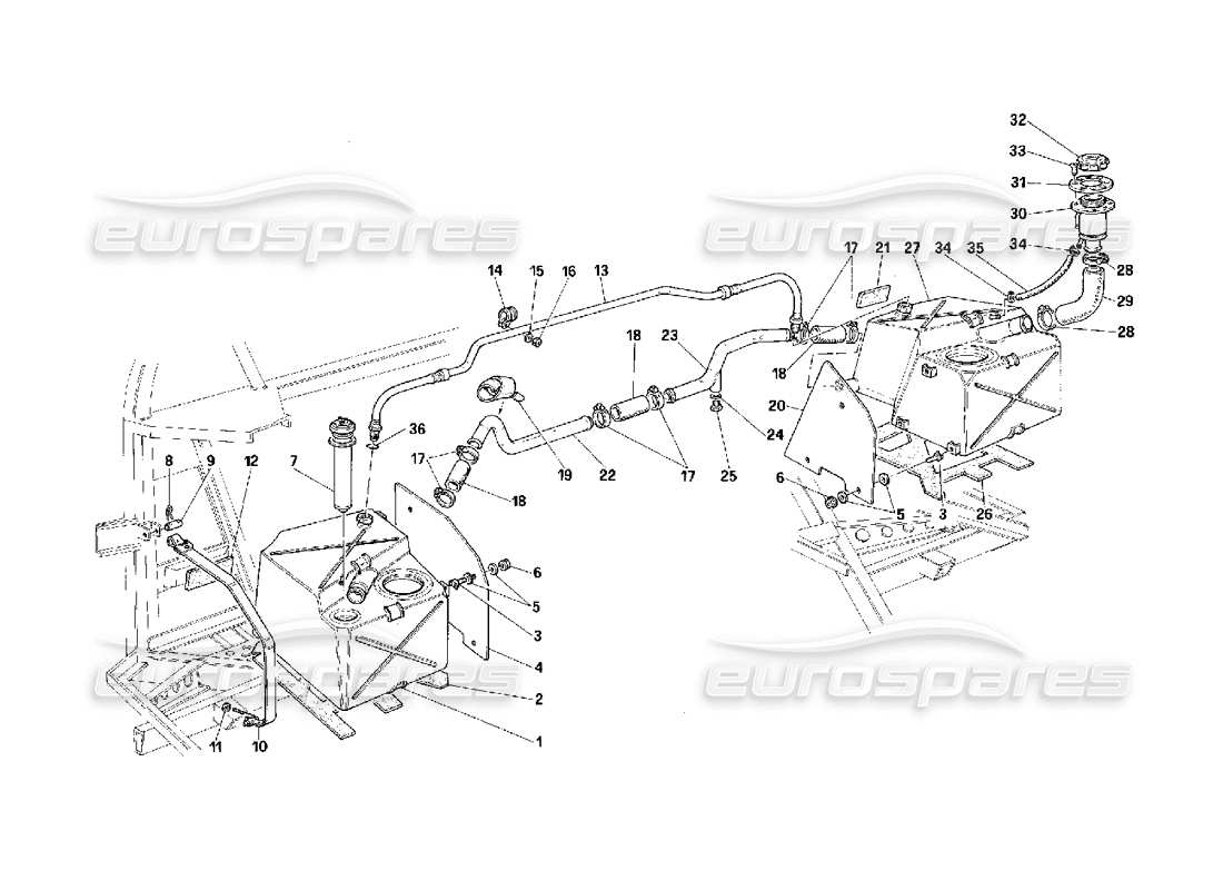 Ferrari F40 Serbatoi e sistema di sfiato della benzina -Valido per gli USA- Diagramma delle parti