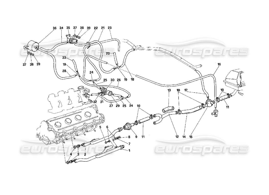 Ferrari F40 Air Dispositivo di iniezione -Valido per auto con catalizzatore - Non per gli USA-- Diagramma delle parti