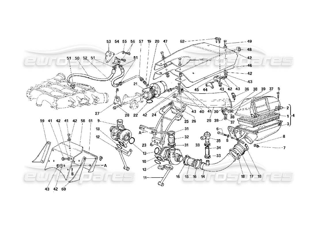 Ferrari F40 Sistema di eccesso di offerta - Valido per auto con catalizzatore - Diagramma delle parti