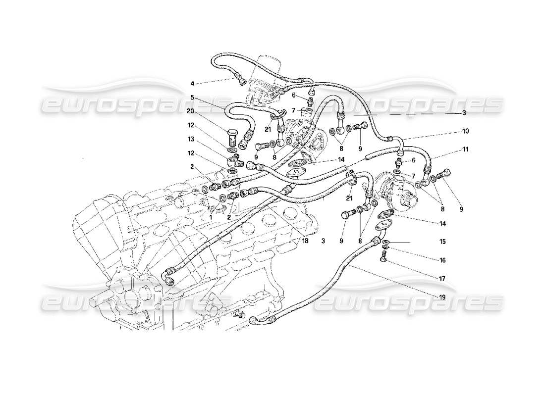 Ferrari F40 Sistema di lubrificazione e raffreddamento in eccesso -Non per auto con catalizzatore- Diagramma delle parti