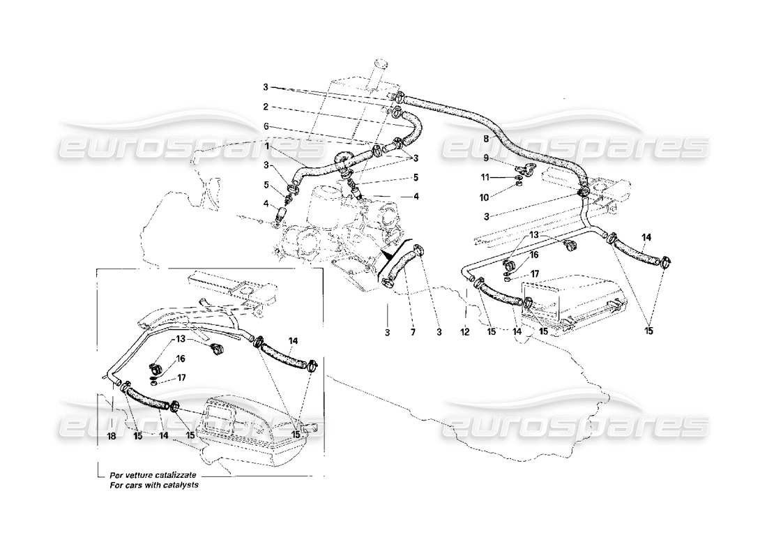 Ferrari F40 Riciclaggio dei vapori d'olio Diagramma delle parti