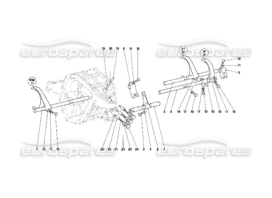 Ferrari F40 Comandi interni del cambio Diagramma delle parti