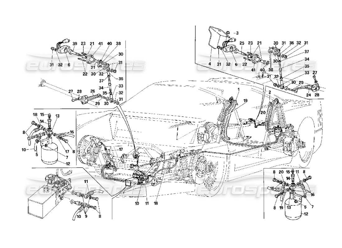 Ferrari F40 Schema delle parti dei sistemi di sollevamento (per auto equipaggiate).