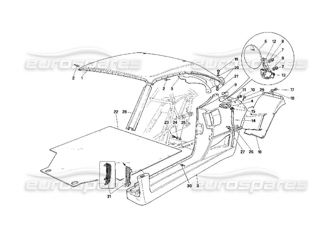 Ferrari F40 Corpo Elementi Esterni - Parte Centrale Diagramma delle parti