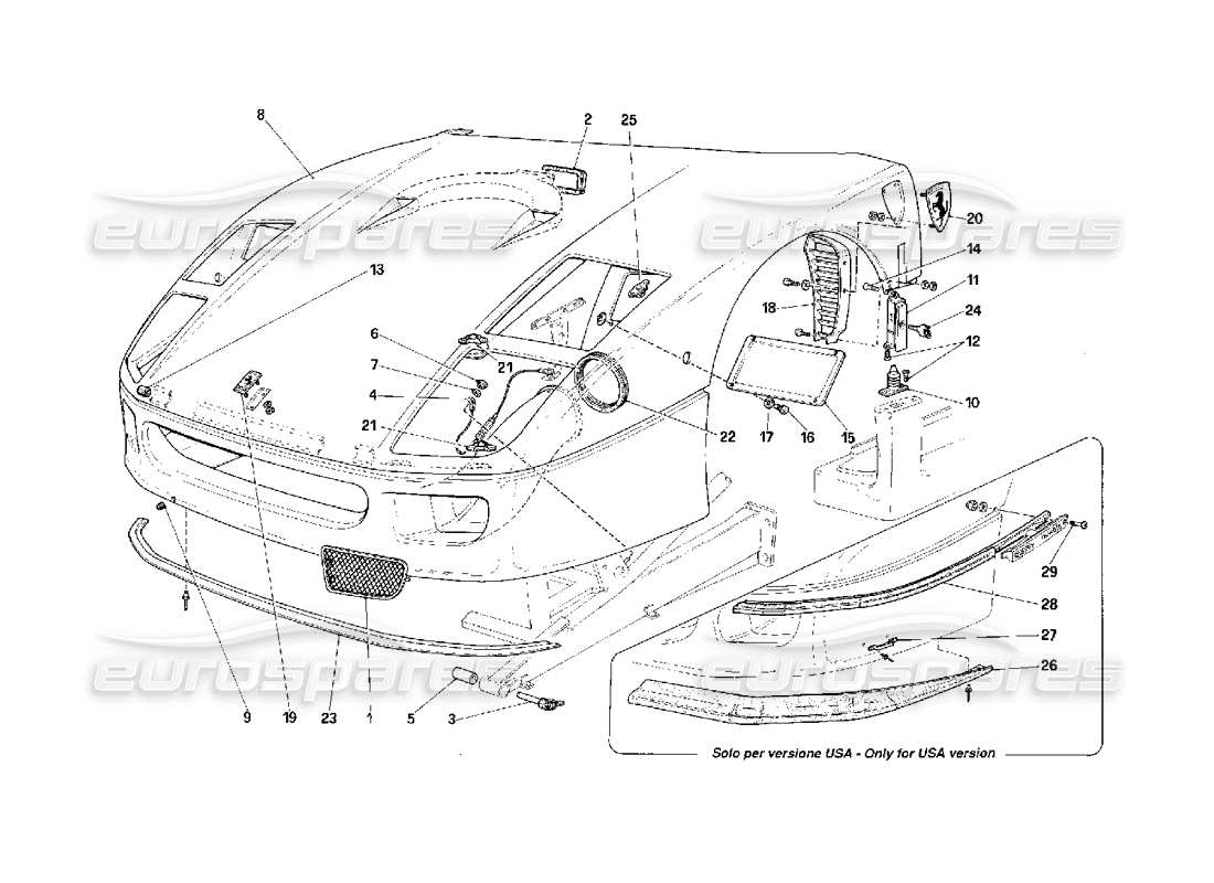 Ferrari F40 Cofano anteriore Diagramma delle parti