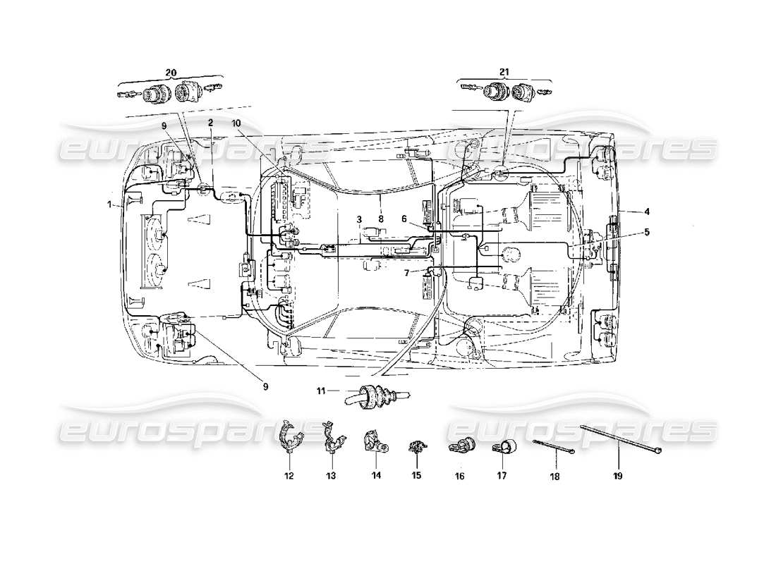 Ferrari F40 Impianto elettrico -Valido per gli USA- Schema delle parti