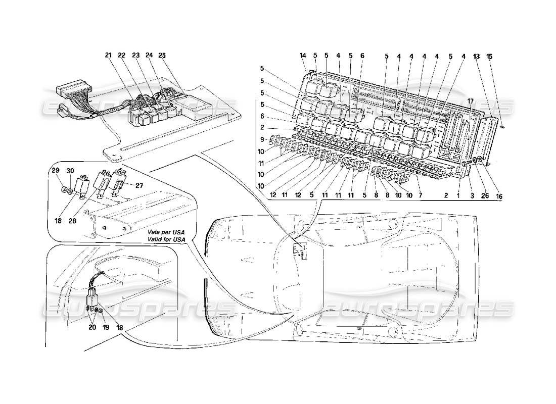 Ferrari F40 Quadro Elettrico - Fusibili - Relè Diagramma delle parti