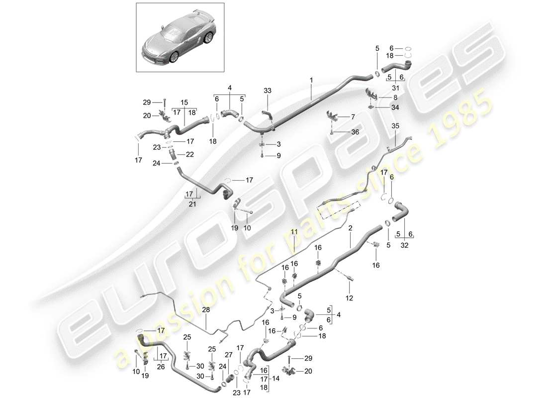 Porsche Cayman GT4 (2016) raffreddamento ad acqua 1 Diagramma delle parti