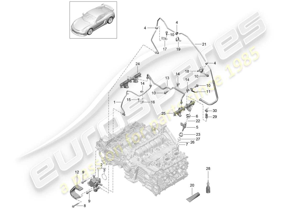 Porsche Cayman GT4 (2016) tubo di raccolta carburante Diagramma delle parti