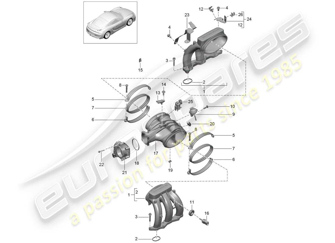 Porsche Cayman GT4 (2016) distributore dell'aria aspirata Diagramma delle parti