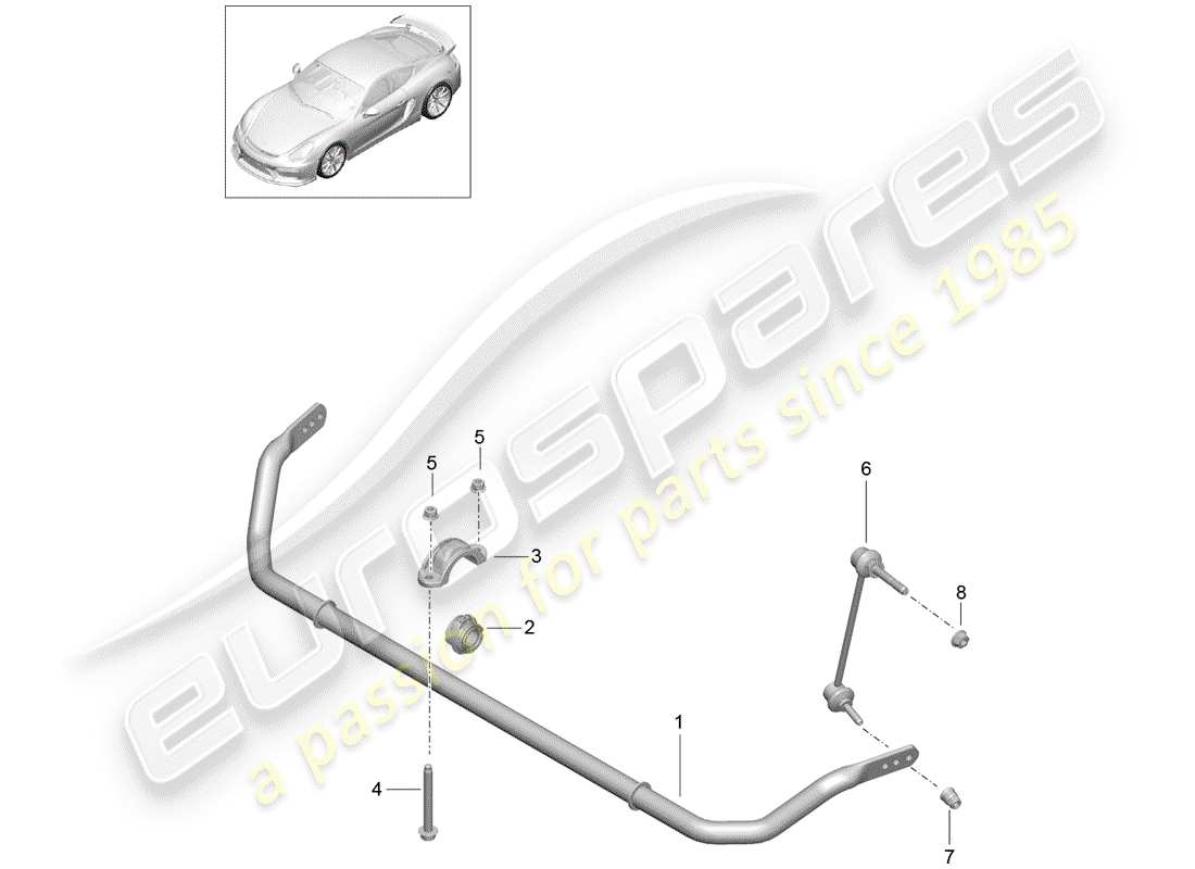 Porsche Cayman GT4 (2016) stabilizzatore Diagramma delle parti