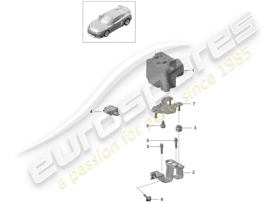 Porsche Cayman GT4 (2016) unità idraulica Diagramma delle parti