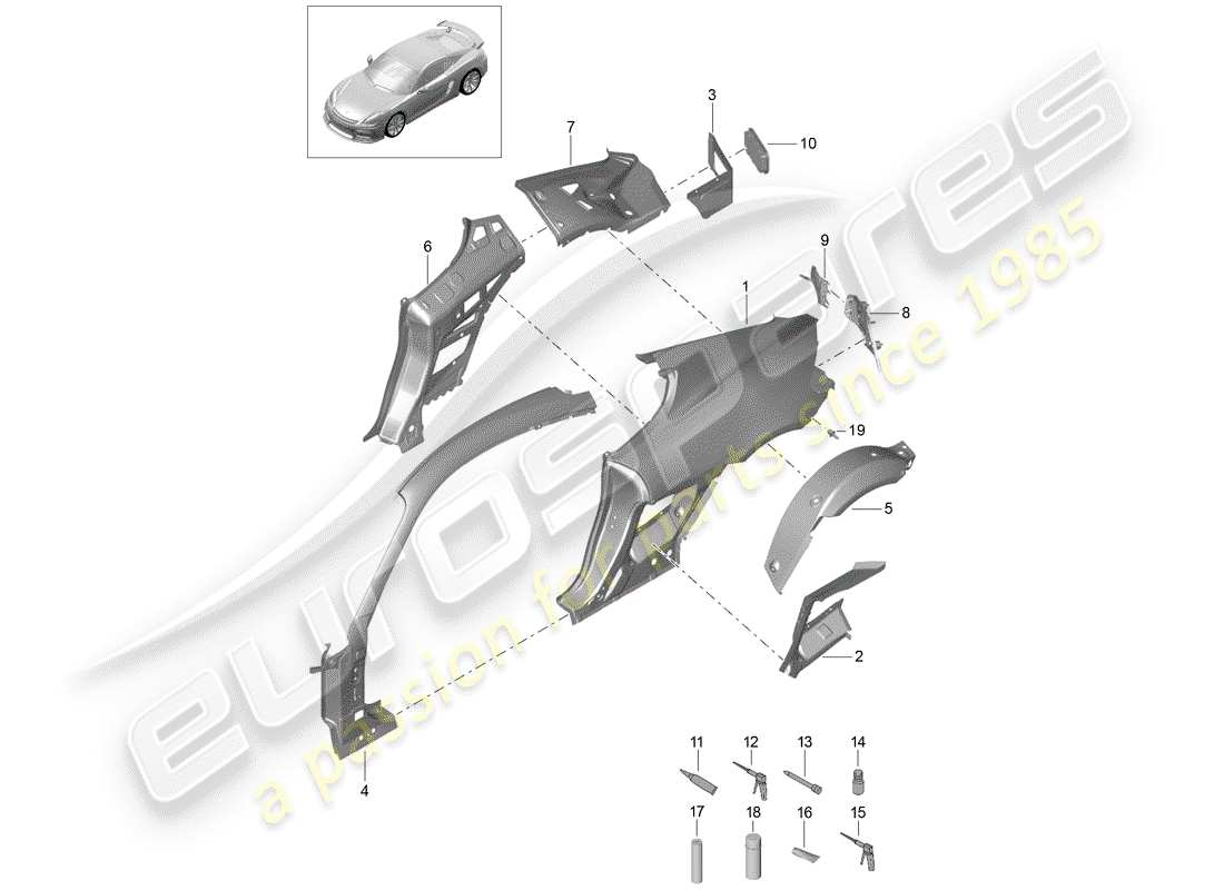 Porsche Cayman GT4 (2016) PANNELLO LATERALE Diagramma delle parti