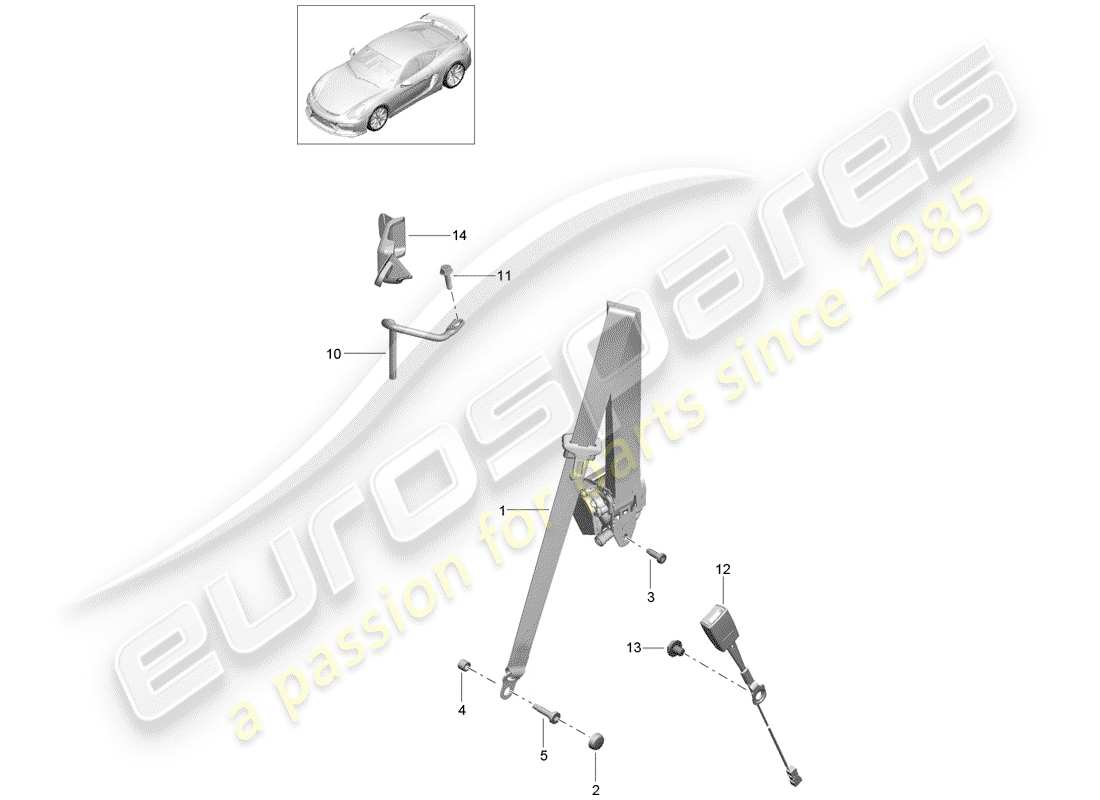 Porsche Cayman GT4 (2016) CINTURA DI SICUREZZA Diagramma delle parti