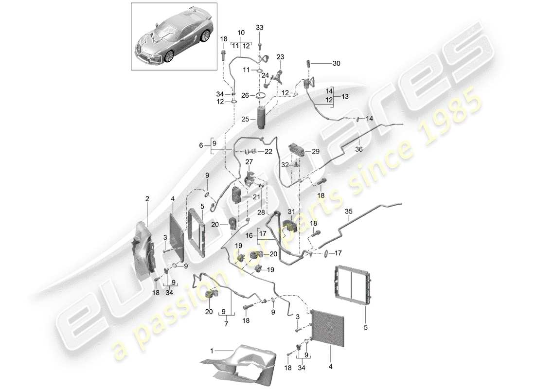 Porsche Cayman GT4 (2016) circuito frigorifero Diagramma delle parti