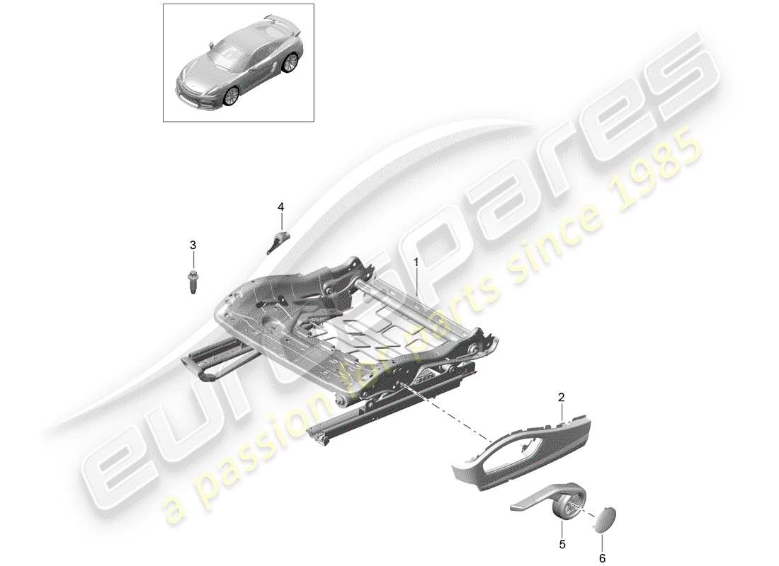 Porsche Cayman GT4 (2016) telaio del sedile Diagramma delle parti