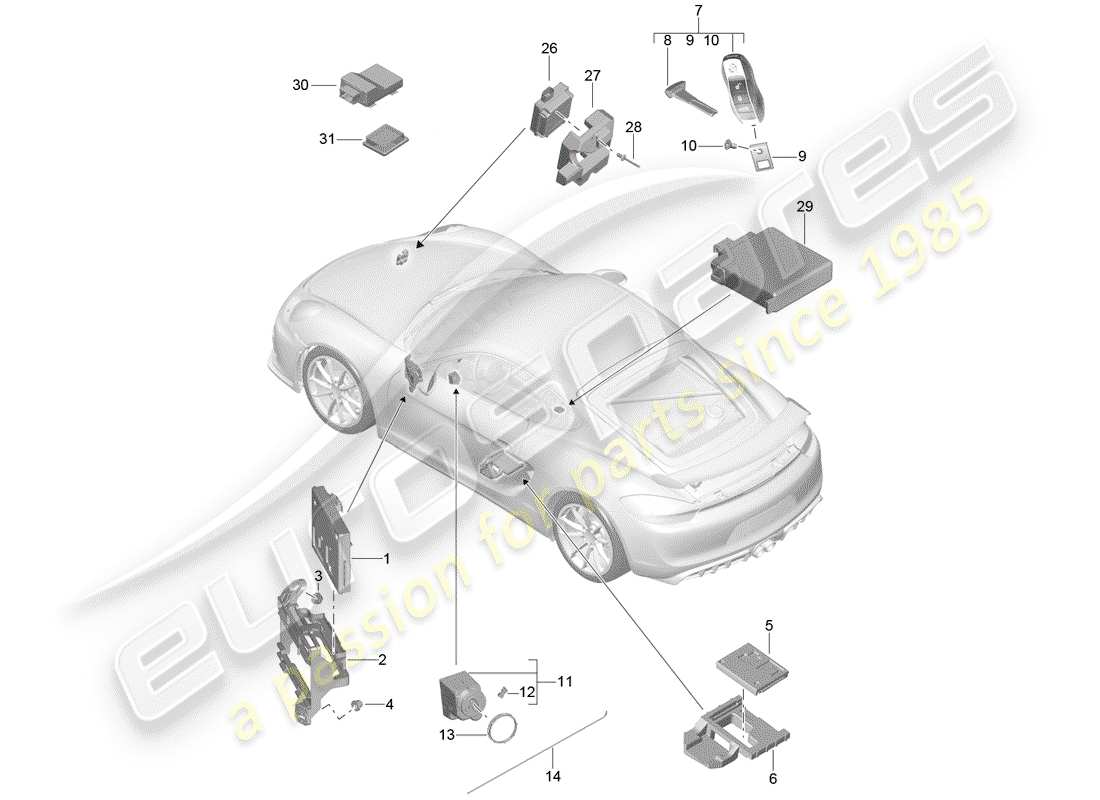 Porsche Cayman GT4 (2016) unità di controllo Diagramma delle parti
