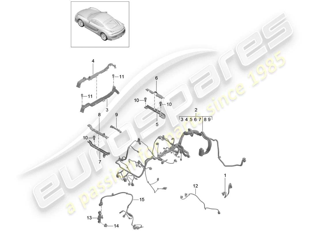 Porsche Cayman GT4 (2016) cablaggi Diagramma delle parti